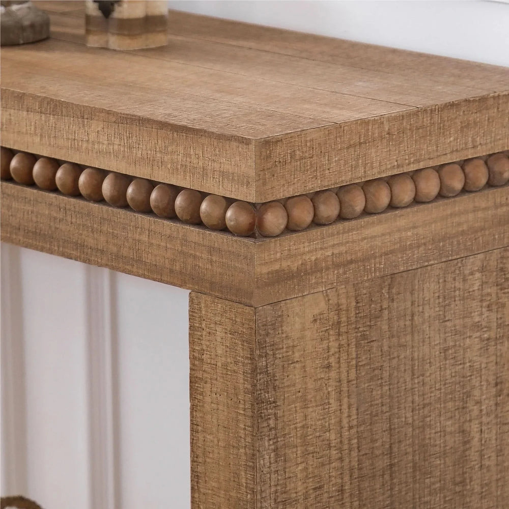 Console Table Wood Beaded Accent Antique Natural Finish Rustic Living Room Media 9