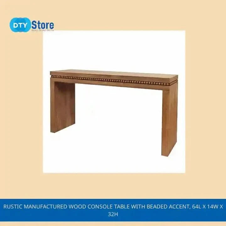 Console Table Wood Beaded Accent Antique Natural Finish Rustic Living Room Media 2