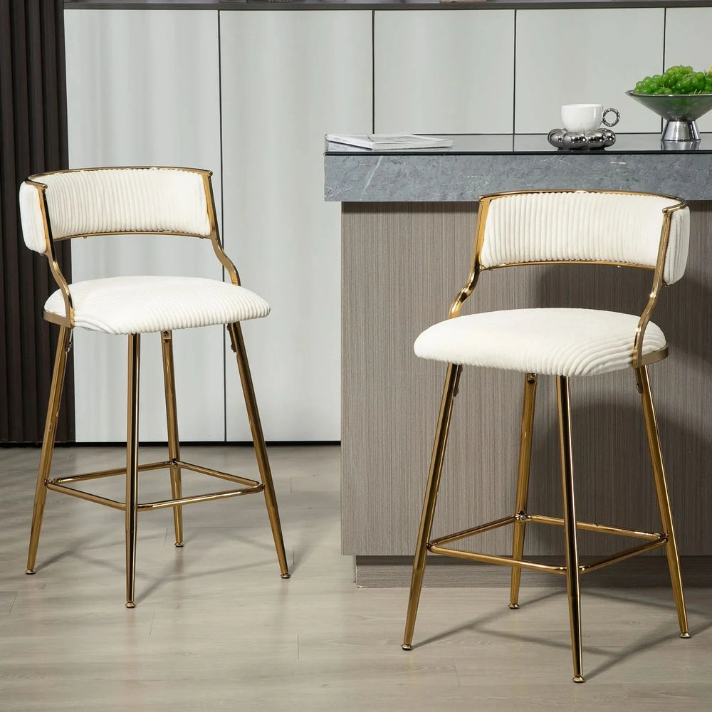 Counter Height Bar Stools Corduroy Upholstery Beige Modern Set Of 2 Media 9
