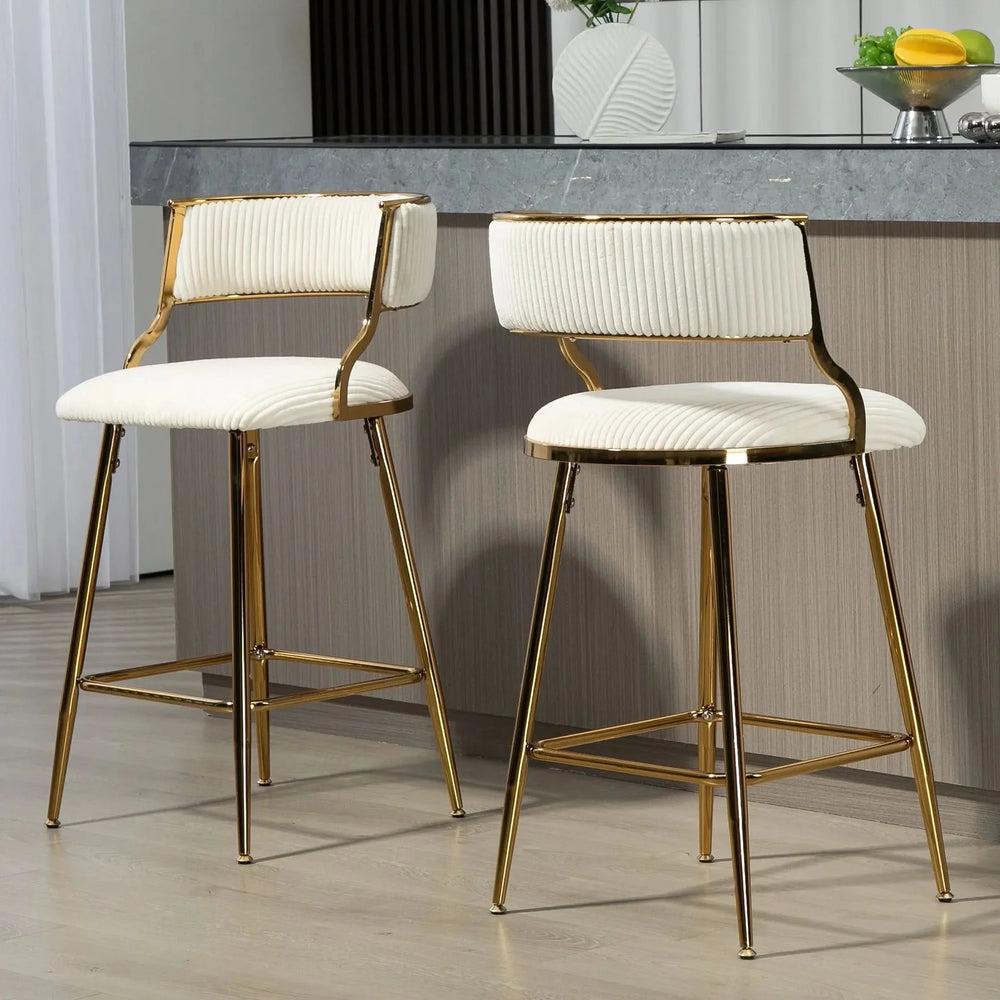 Counter Height Bar Stools Corduroy Upholstery Beige Modern Set Of 2 Media 8