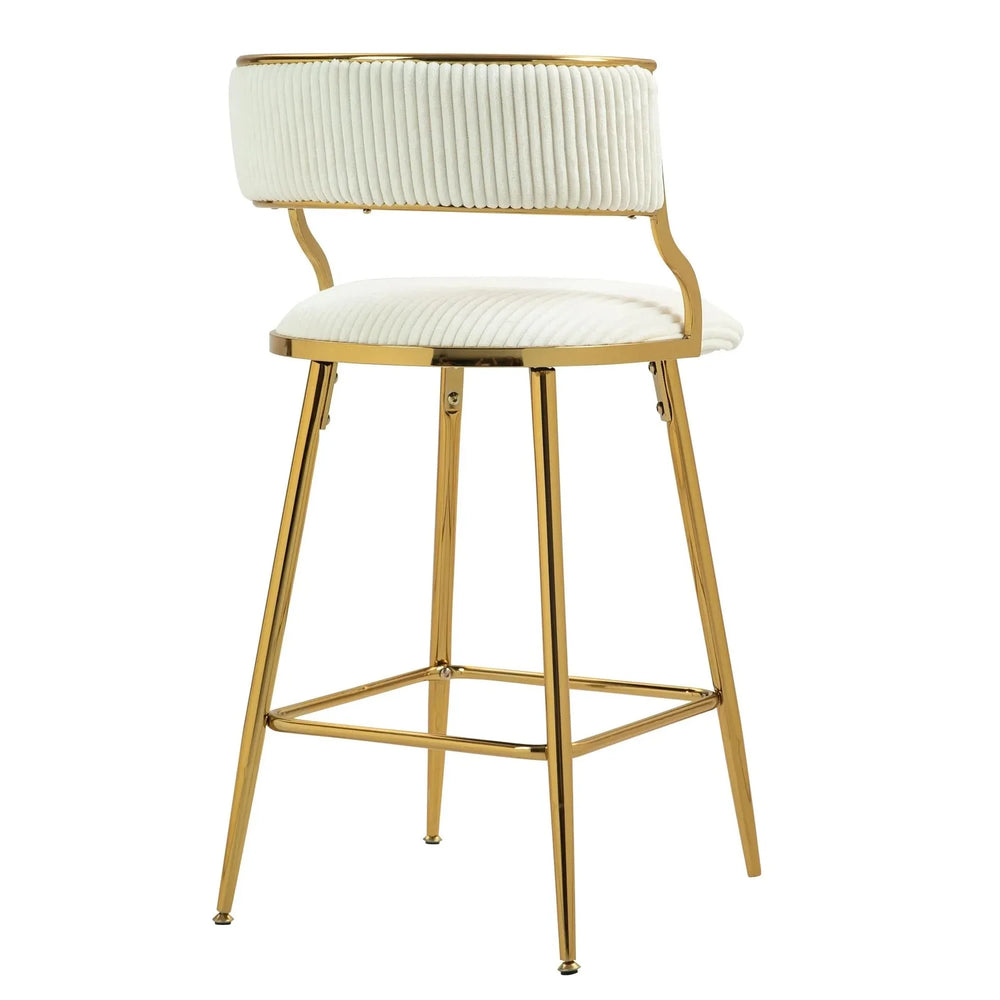 (SET of 2) 26'' Counter height bar stools Corduroy kitchen island counter bar stool with back,golden chromed base and footrest (BEIGE) Default -DTYStore Default   DTYStore