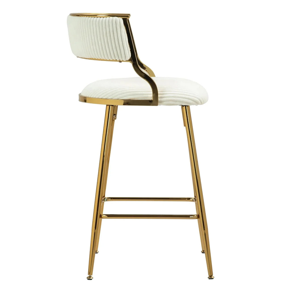 (SET of 2) 26'' Counter height bar stools Corduroy kitchen island counter bar stool with back,golden chromed base and footrest (BEIGE) Default -DTYStore