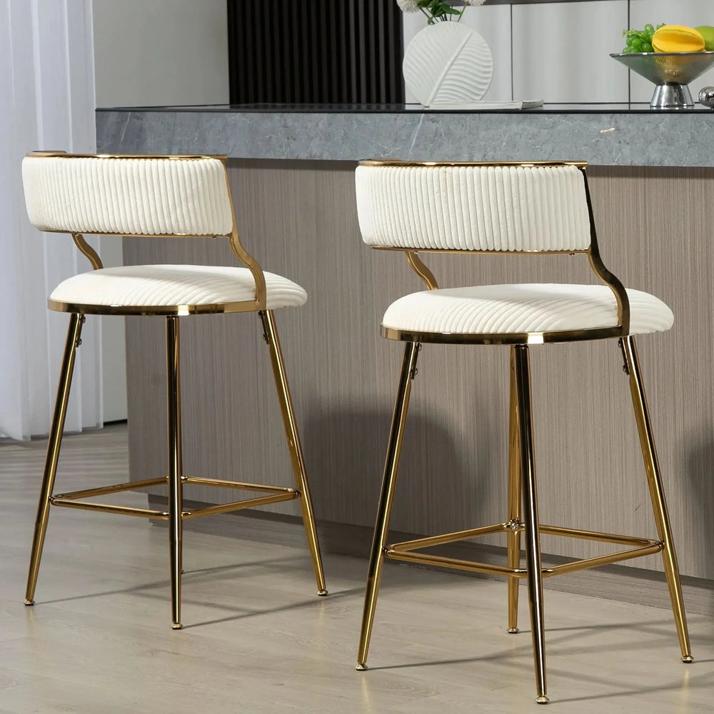 Counter Height Bar Stools Corduroy Upholstery Beige Modern Set Of 2 Media 7