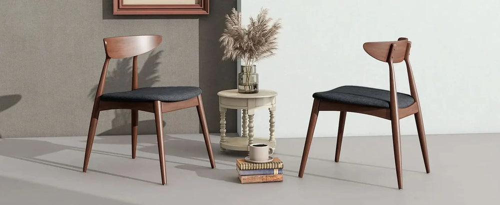 Dining Chairs Rubber Wood Plush Cushions Walnut Charcoal Mid Century Modern Media 21