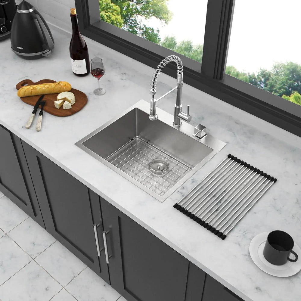 Stainless Steel Kitchen Sink 16 Gauge Brushed Nickel Drop-In Single Bowl Media 4