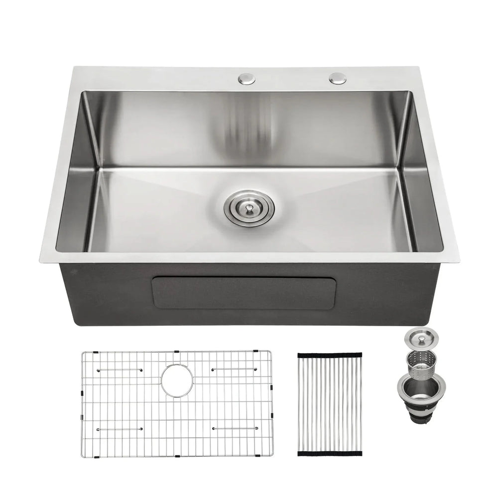Stainless Steel Kitchen Sink 16 Gauge Brushed Nickel Drop-In Single Bowl Media 1