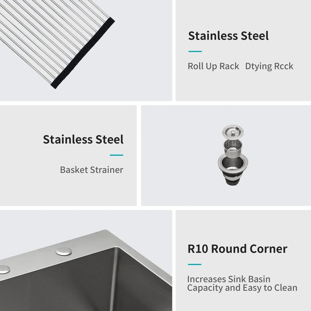 Stainless Steel Kitchen Sink 16 Gauge Brushed Nickel Drop-In Single Bowl Media 7