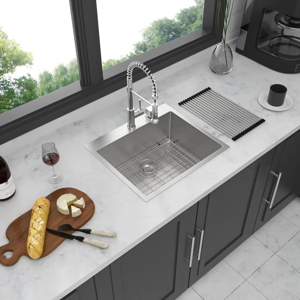 Stainless Steel Kitchen Sink 16 Gauge Brushed Nickel Drop-In Single Bowl Media 2