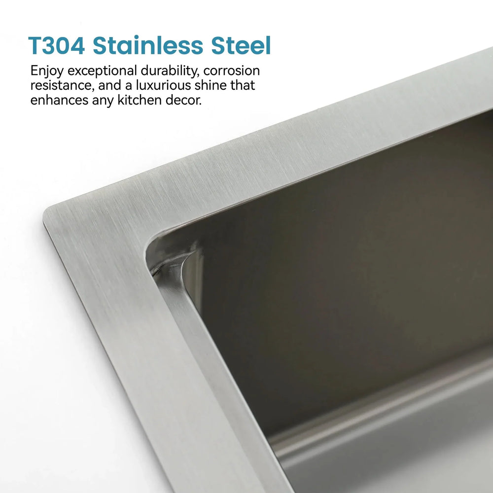 Stainless Steel Kitchen Sink Brushed Finish Top Mount 33x22 With Cutting Board Media 11