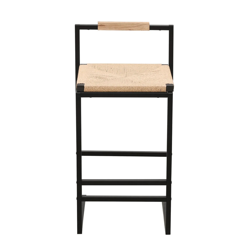 Bar Stools Paper Rope Seat Backrest Set 2 Natural Metal Frame For Kitchen Media 10