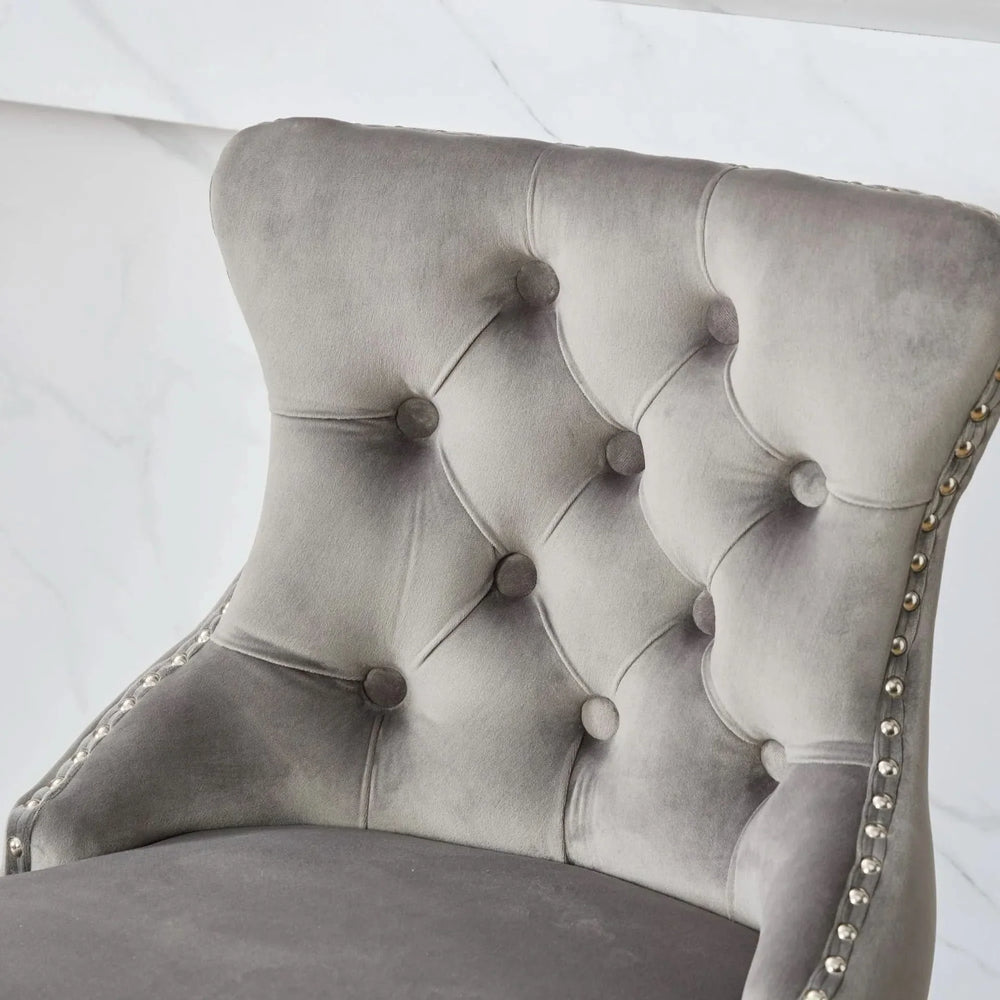 Bar Stools Velvet Swivel Tufted Chairs Gray With Wooden Legs & Nailhead Trim Media 9