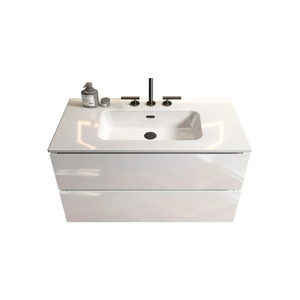 TIA 36' Wall Mount Glossy White Bathroom Vanity with Ceramic Sink with Three Faucet Holes, Large Storage Floating Bathroom Vanity for Modern Bathroom, Pre-assembled - DTY Store