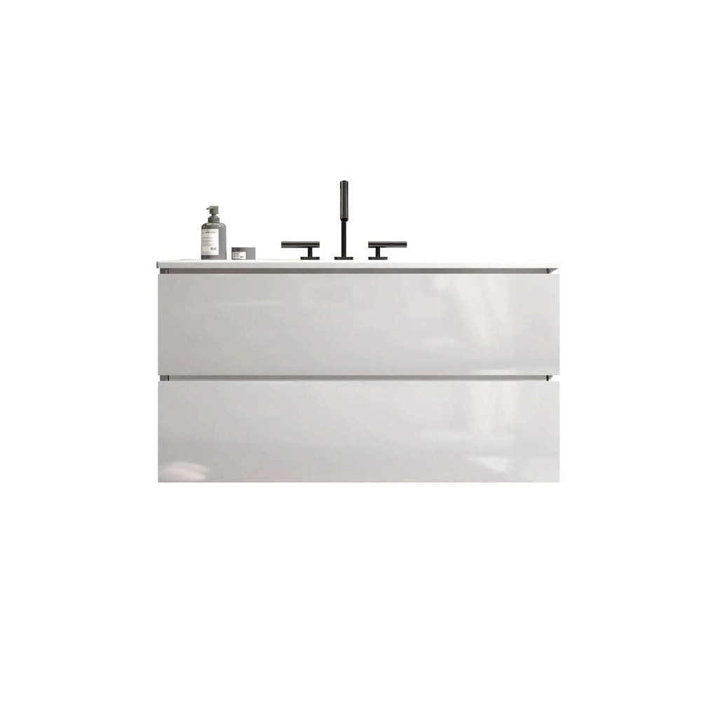 TIA 36' Wall Mount Glossy White Bathroom Vanity with Ceramic Sink with Three Faucet Holes, Large Storage Floating Bathroom Vanity for Modern Bathroom, Pre-assembled - DTY Store
