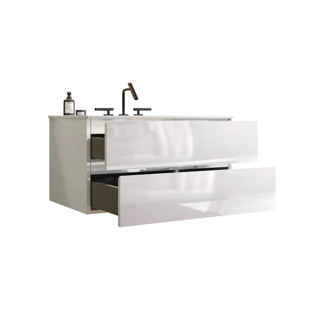 TIA 36' Wall Mount Glossy White Bathroom Vanity with Ceramic Sink with Three Faucet Holes, Large Storage Floating Bathroom Vanity for Modern Bathroom, Pre-assembled Bath, Bathroom Furniture, Bathroom Vanities, searchfilter_Bath| DTY Store