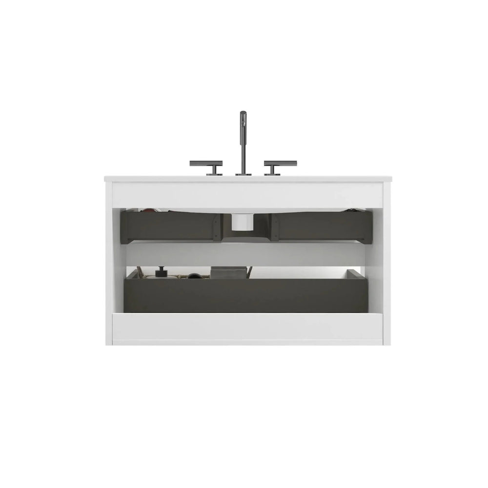 TIA 36' Wall Mount Glossy White Bathroom Vanity with Ceramic Sink with Three Faucet Holes, Large Storage Floating Bathroom Vanity for Modern Bathroom, Pre-assembled - DTY Store