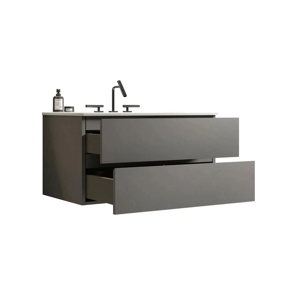 Bathroom Vanity Space Grey Ceramic Sink 36 Inch Pre-assembled Wall Mount Media 5