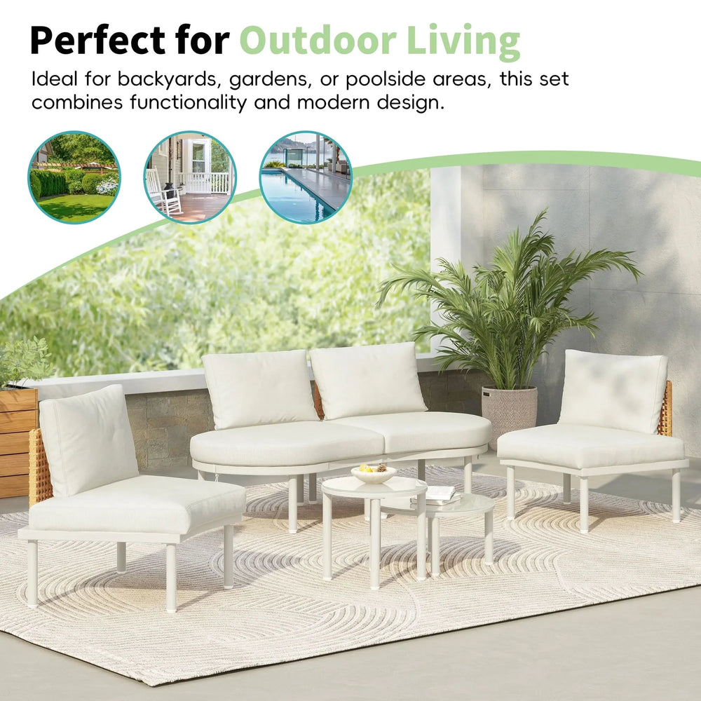 Outdoor Sectional Sofa Aluminum Rattan Waterproof Cushions Weatherproof Media 4