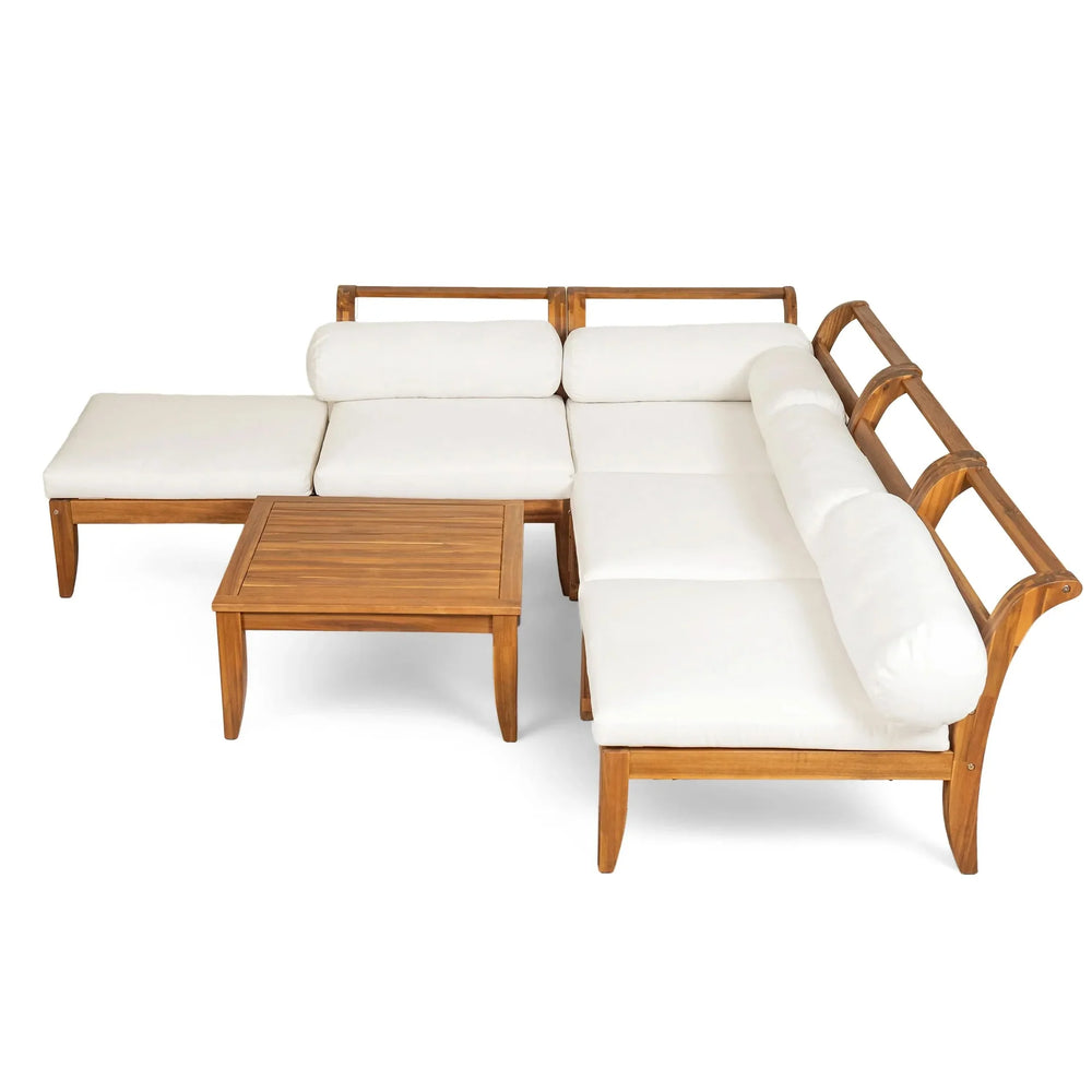 Acacia Wood Outdoor Sectional 6 Piece Convertible Casual Daybed Set Media 9
