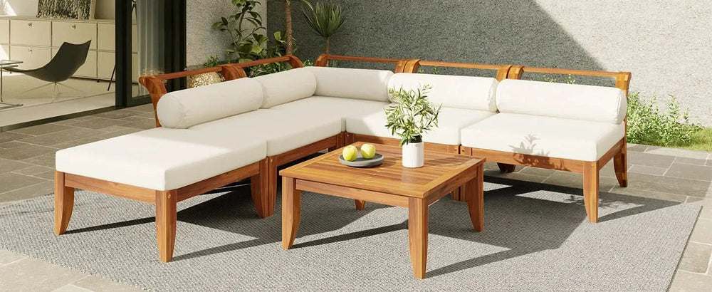 Acacia Wood Outdoor Sectional 6 Piece Convertible Casual Daybed Set Media 24