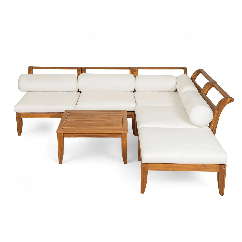 Acacia Wood Outdoor Sectional 6 Piece Convertible Casual Daybed Set Media 8