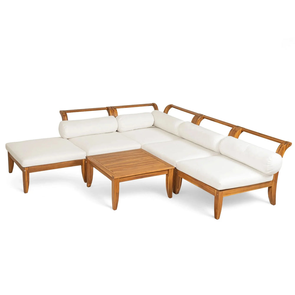 Acacia Wood Outdoor Sectional 6 Piece Convertible Casual Daybed Set Media 10