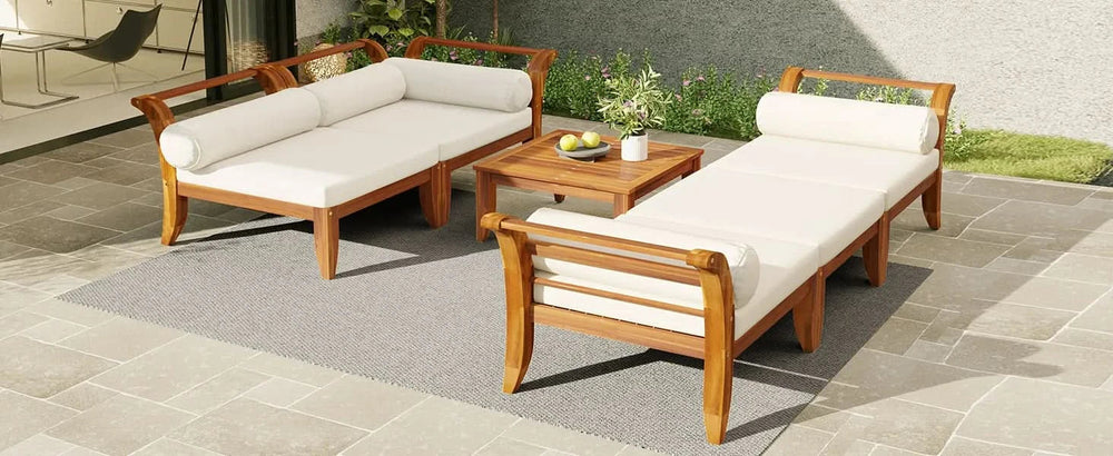 Acacia Wood Outdoor Sectional 6 Piece Convertible Casual Daybed Set Media 25