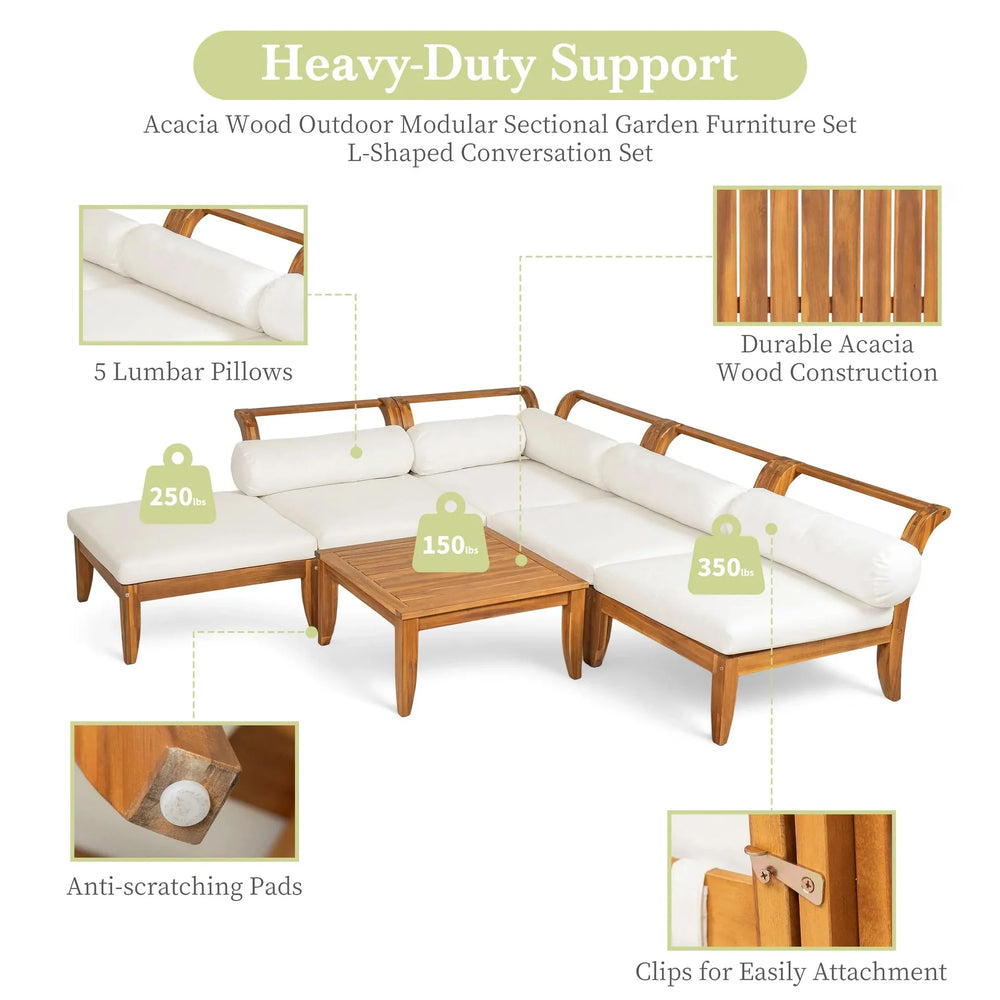 Acacia Wood Outdoor Sectional 6 Piece Convertible Casual Daybed Set Media 6