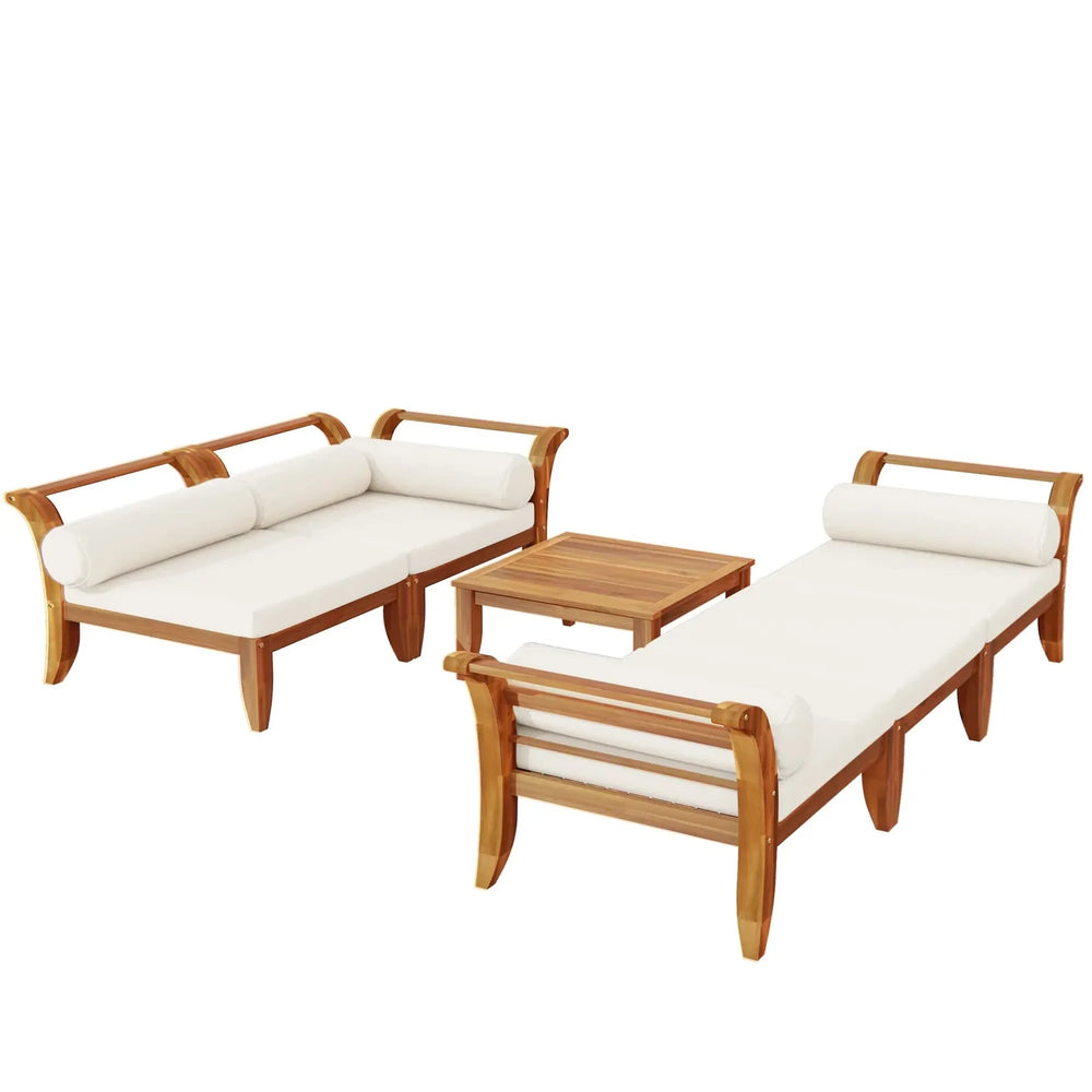 Acacia Wood Outdoor Sectional 6 Piece Convertible Casual Daybed Set Media 11