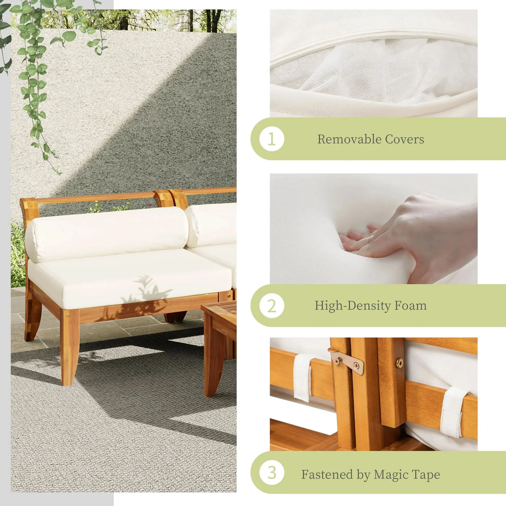Acacia Wood Outdoor Sectional 6 Piece Convertible Casual Daybed Set Media 7