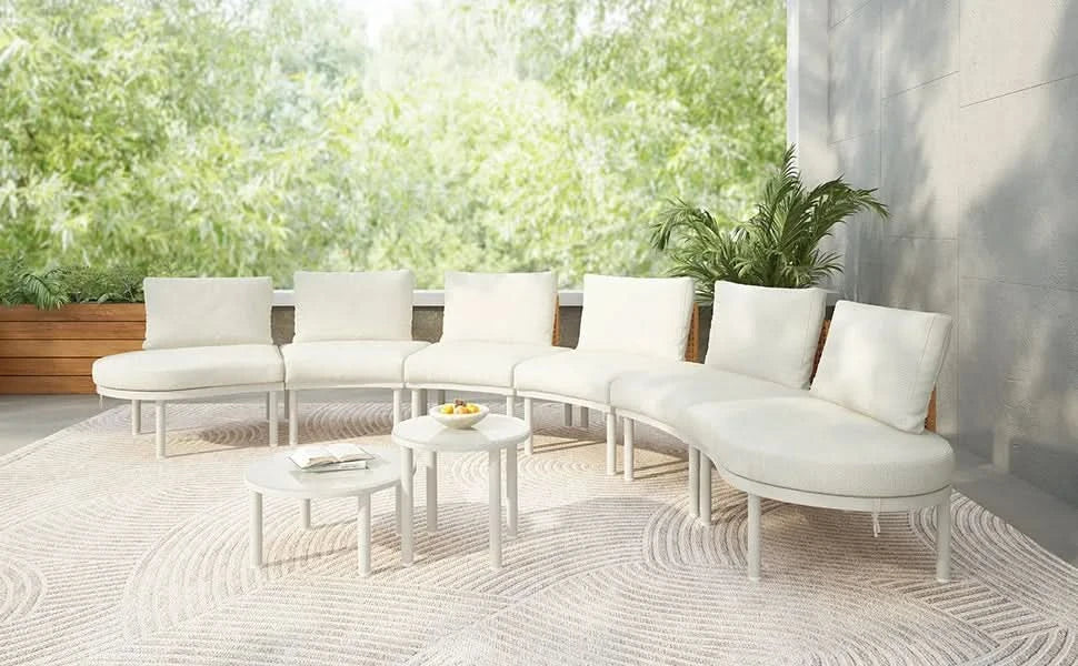 Outdoor Sectional Sofa Set PE Wicker Rattan All Weather Cushions Beige Media 25