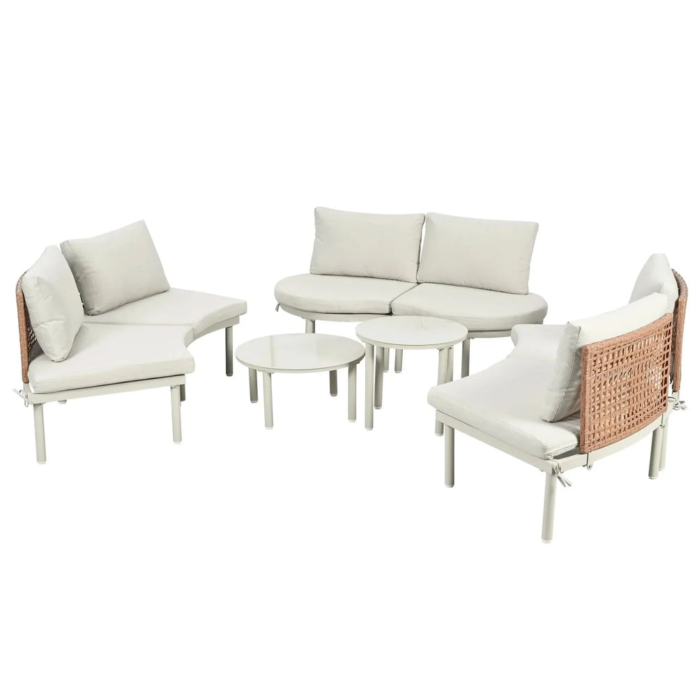 Outdoor Sectional Sofa Set PE Wicker Rattan All Weather Cushions Beige Media 11