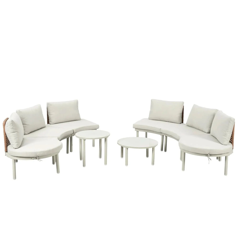 Outdoor Sectional Sofa Set PE Wicker Rattan All Weather Cushions Beige Media 9
