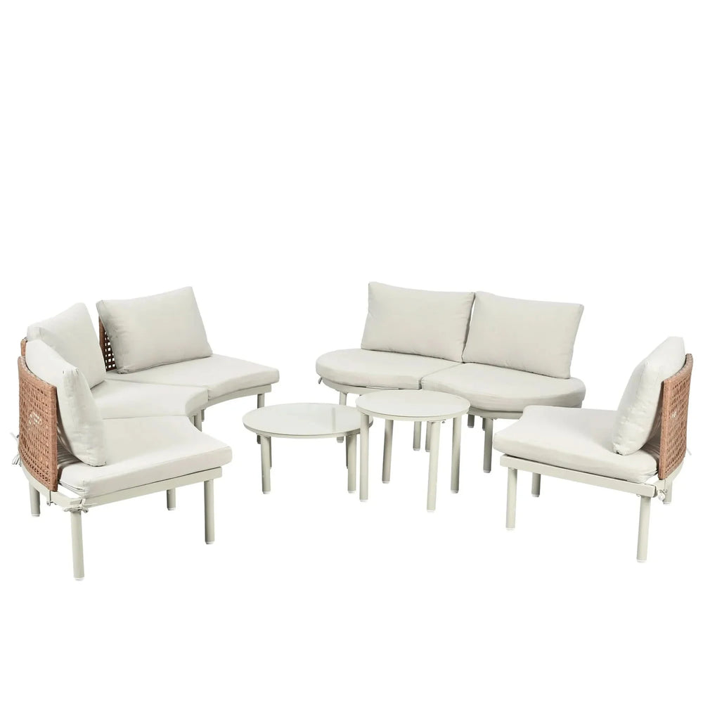 Outdoor Sectional Sofa Set PE Wicker Rattan All Weather Cushions Beige Media 10