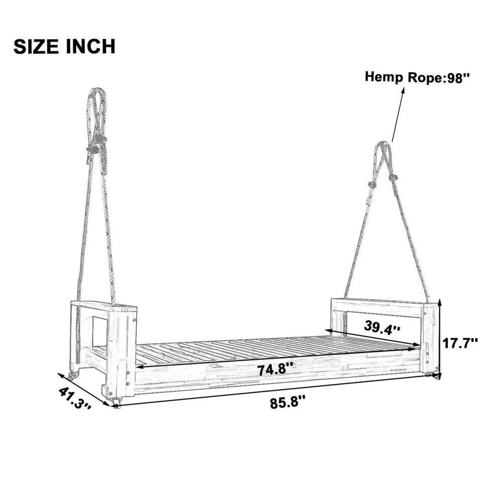Porch Swing Bed Acacia Wood Frame Twin Size Outdoor Patio Lounge White Media 6