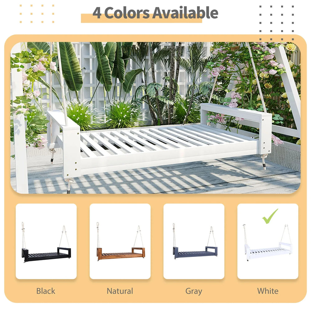 Porch Swing Bed Acacia Wood Frame Twin Size Outdoor Patio Lounge White Media 5