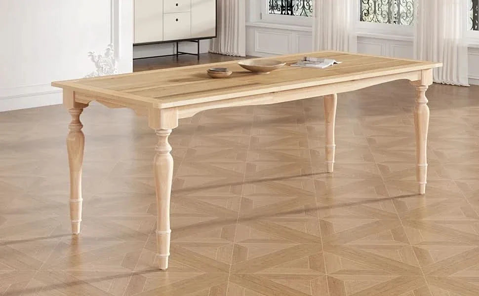 Dining Table Rubber Wood With Removable Leaf Extendable For 8 Seats Media 9