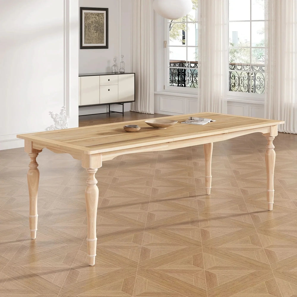 Dining Table Rubber Wood With Removable Leaf Extendable For 8 Seats Media 1