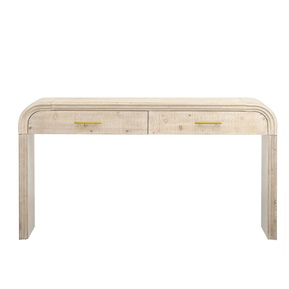 Console Table Natural Wood Finish Retro Silhouette With Two Drawers Media 11
