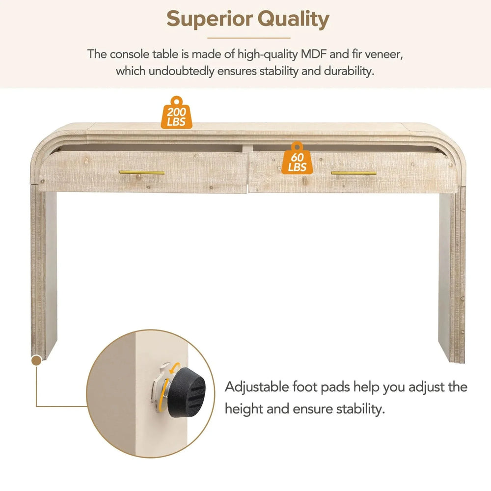 Console Table Natural Wood Finish Retro Silhouette With Two Drawers Media 9