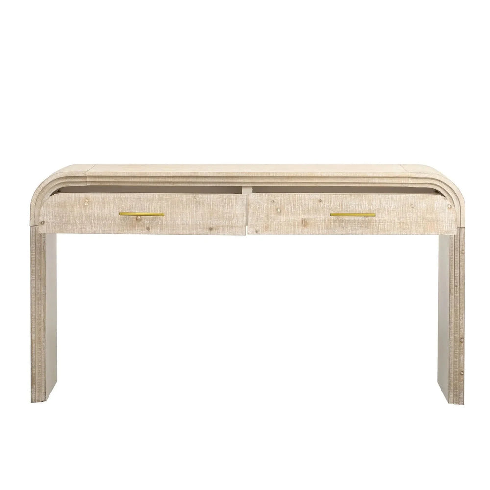 Console Table Natural Wood Finish Retro Silhouette With Two Drawers Media 22