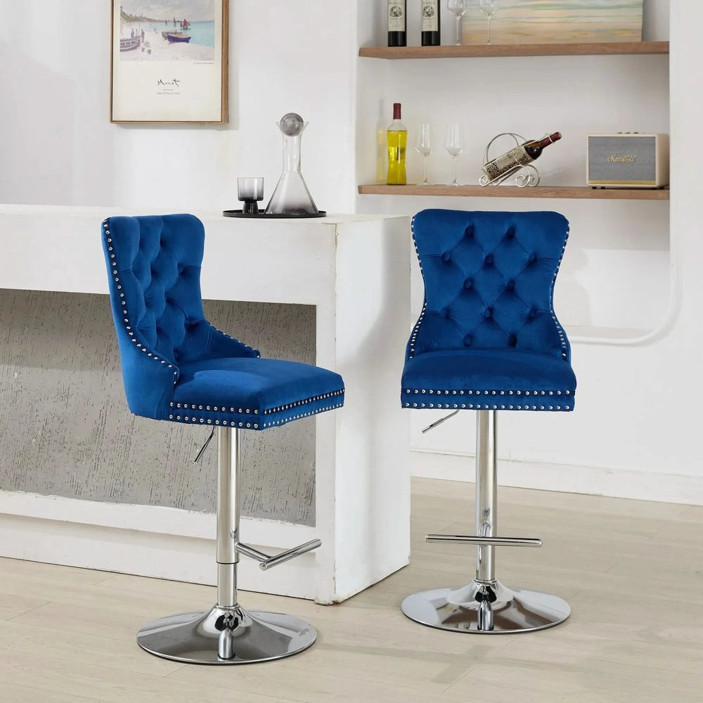 Velvet Bar Stools Chrome Base Adjustable 25-33 Inches For Home Pub Media 22