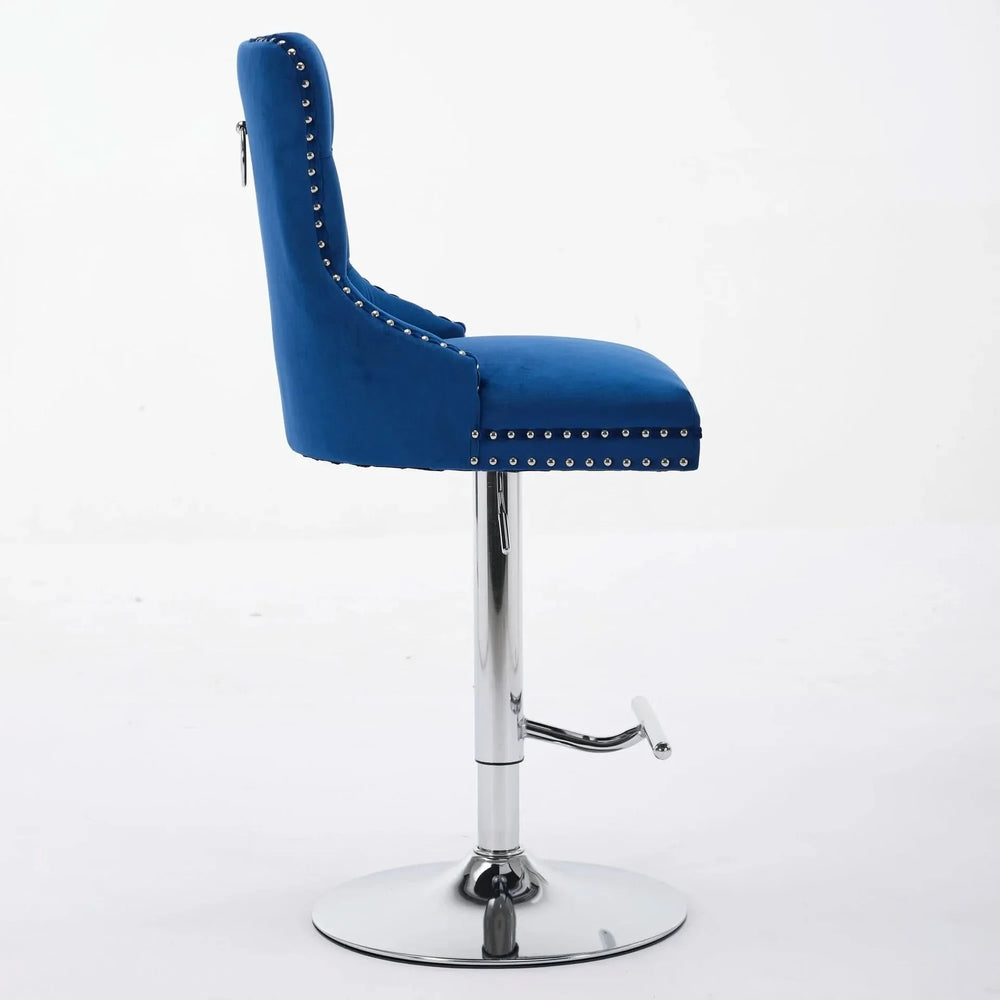 Thick Chrome Swivel Velvet Barstools,Adjustable 25-33'Height,Modern Upholstered with17.7' Base,Tufted Buttons&Diamond Pleating,Sponge&Spring Seat,for Home Pub&Kitchen Island(Blue, Set of 2) - DTY Store