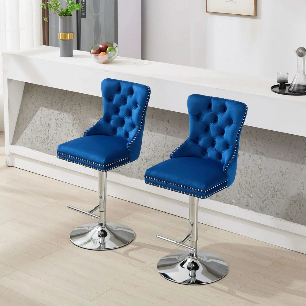 Velvet Bar Stools Chrome Base Adjustable 25-33 Inches For Home Pub Media 16