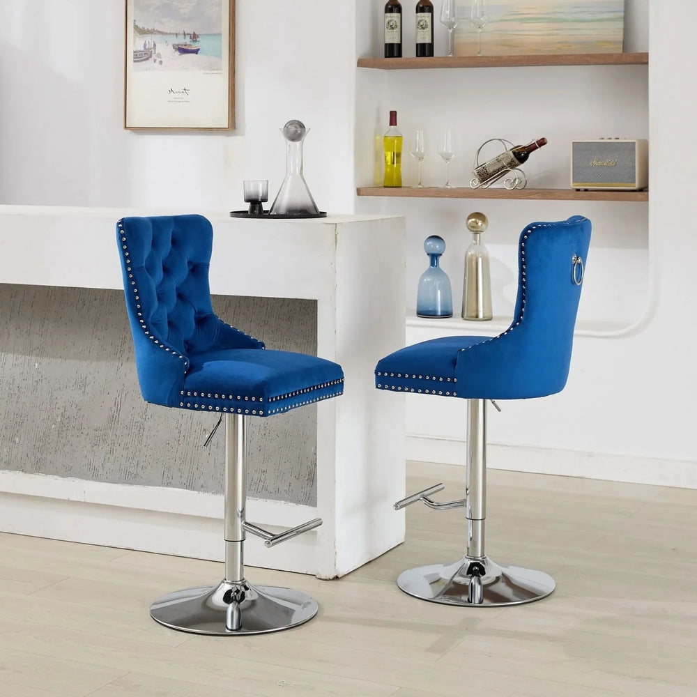 Velvet Bar Stools Chrome Base Adjustable 25-33 Inches For Home Pub Media 19