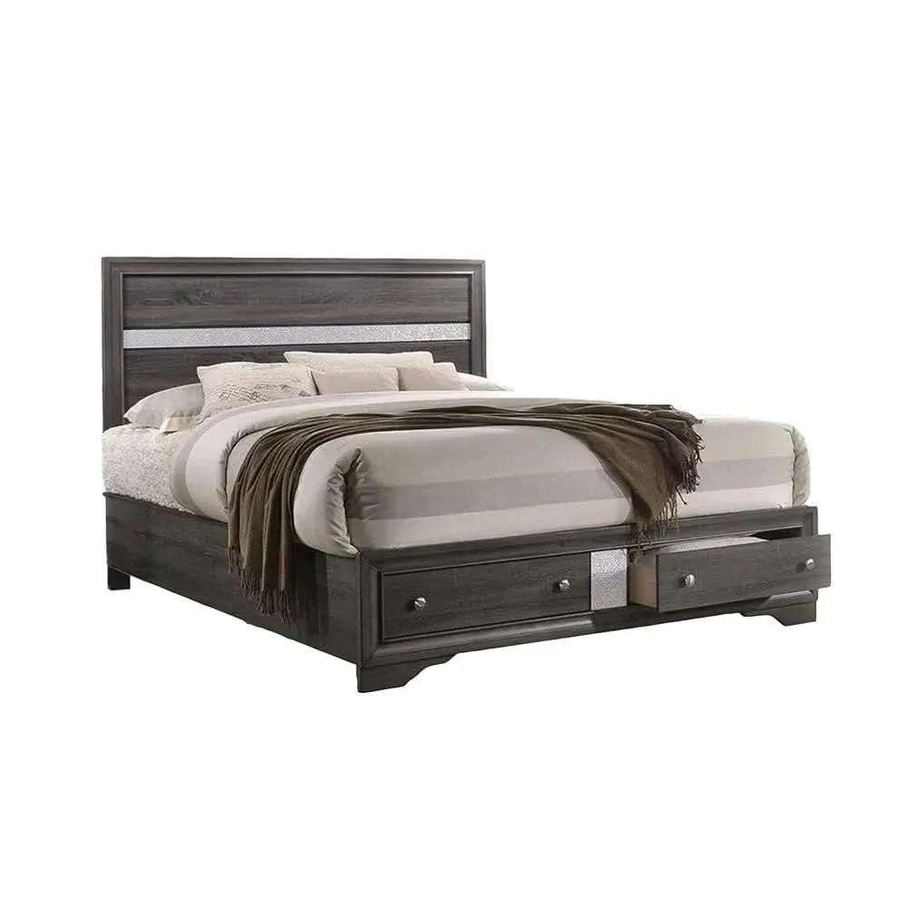 Full Size Bedroom Set Gray Wood Traditional Style Storage Drawers Nightstand Media 2