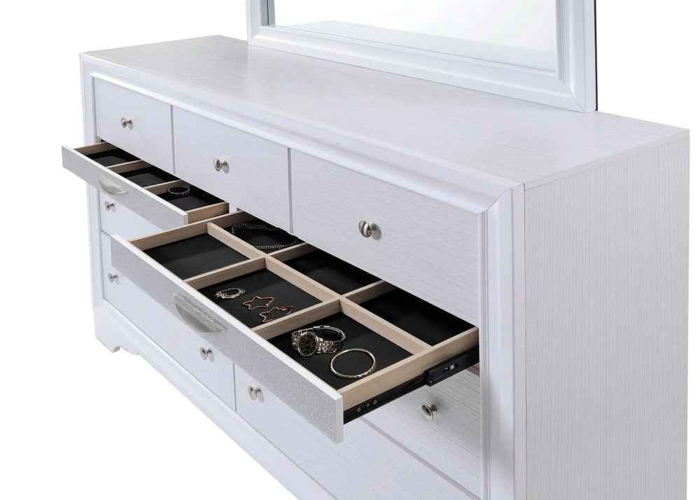 Bedroom Set Wood Storage 4 Piece Traditional White Finish Includes Mirror Media 8