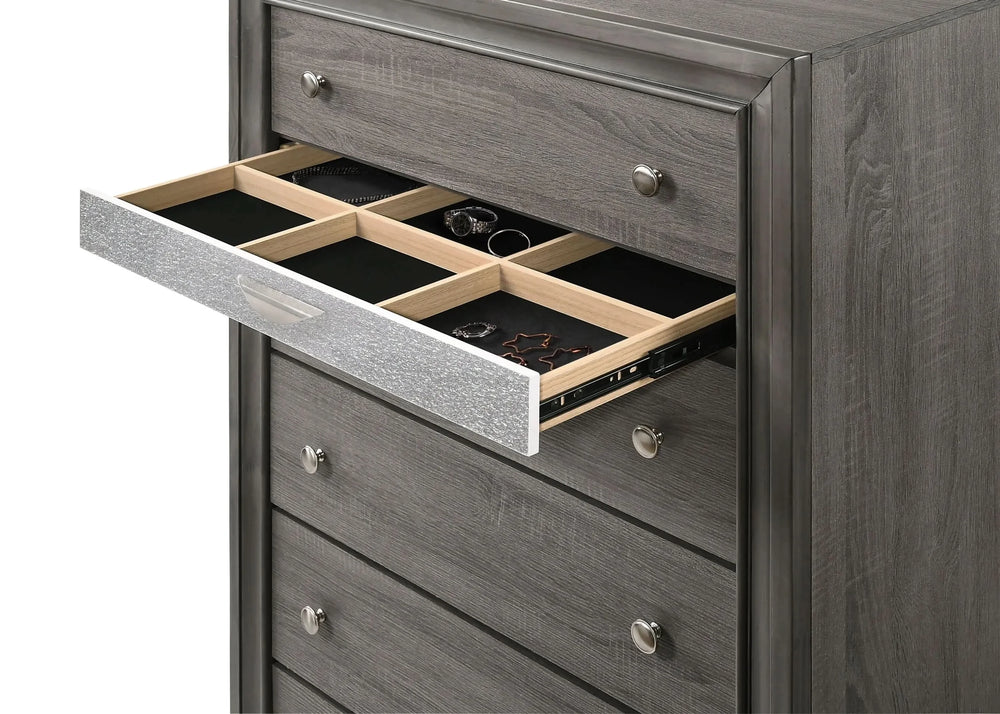 Bedroom Set Solid Wood Gray Full Size 5 Piece Storage Traditional Media 11