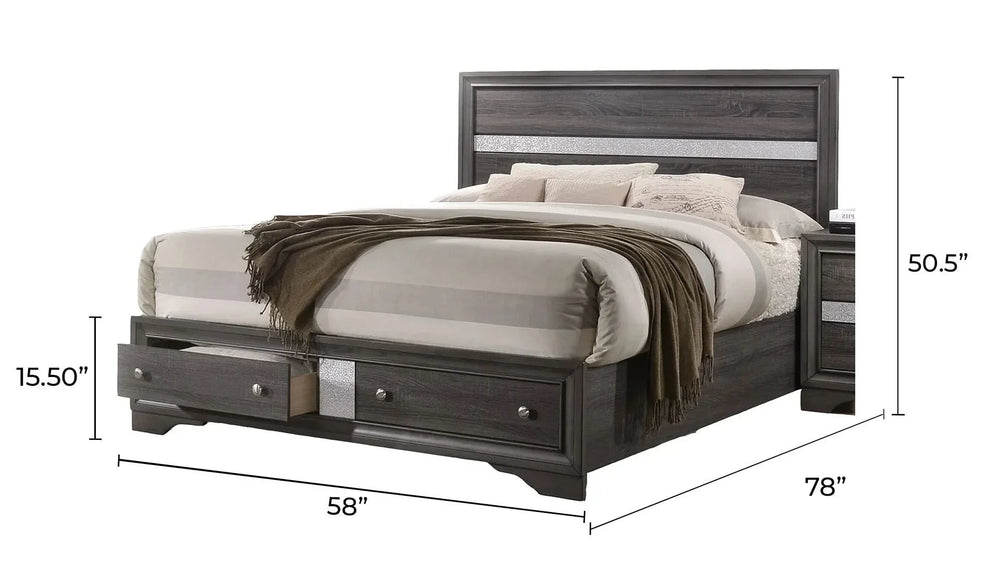 Traditional Style Full 5pc Storage Bedroom Set made with Wood in Gray- DTY Store
