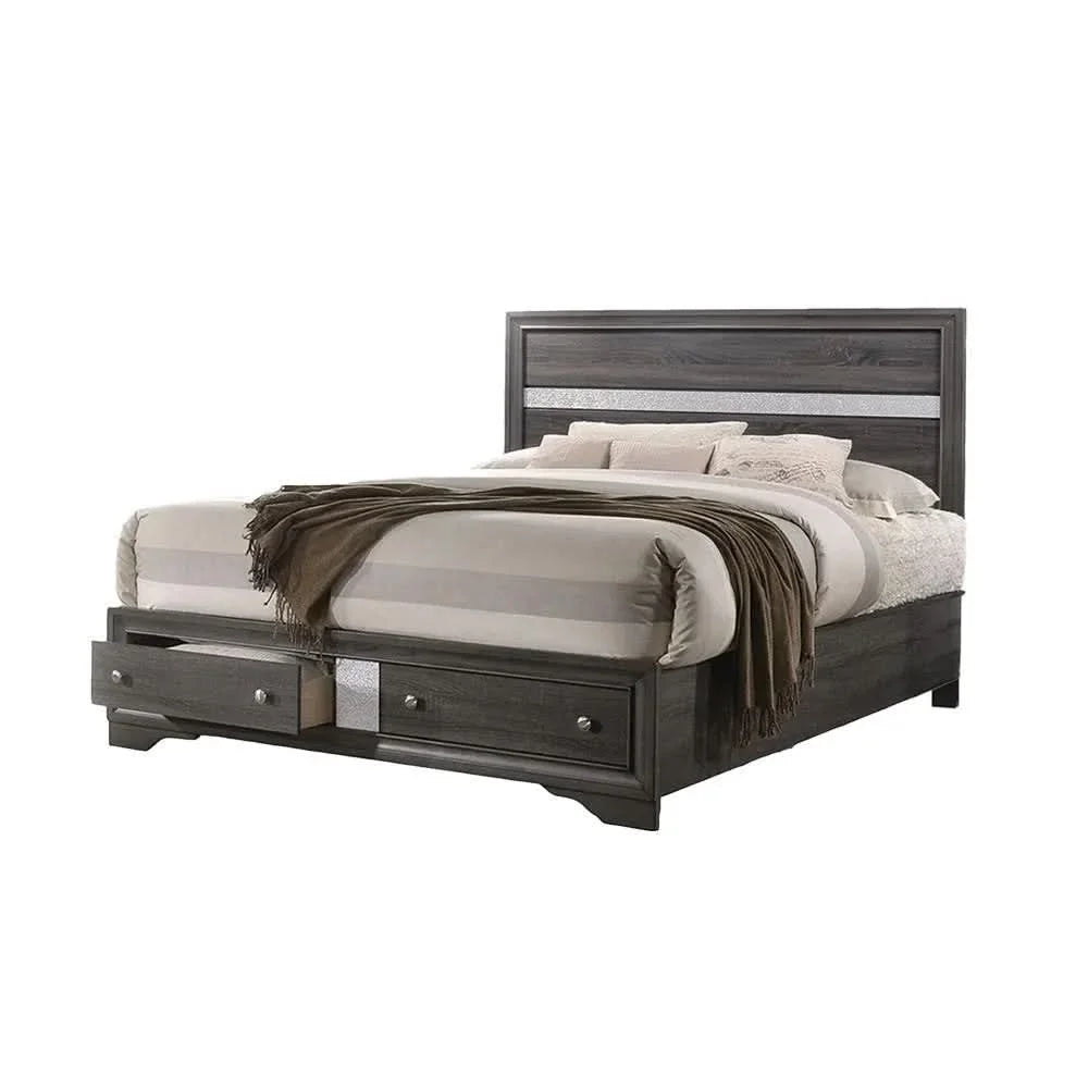 Traditional Style Full 5pc Storage Bedroom Set made with Wood in Gray - DTY Store