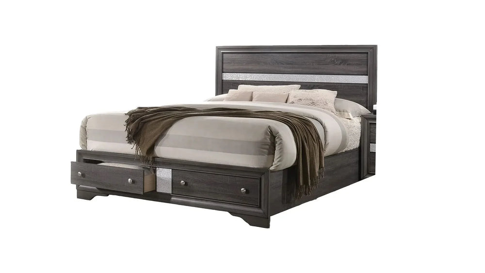 Traditional Style Full 5pc Storage Bedroom Set made with Wood in Gray - DTY Store
